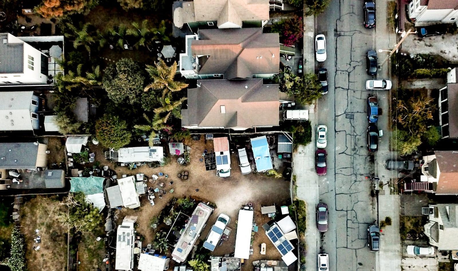 Aerial view of No Parking between West Oakland houses